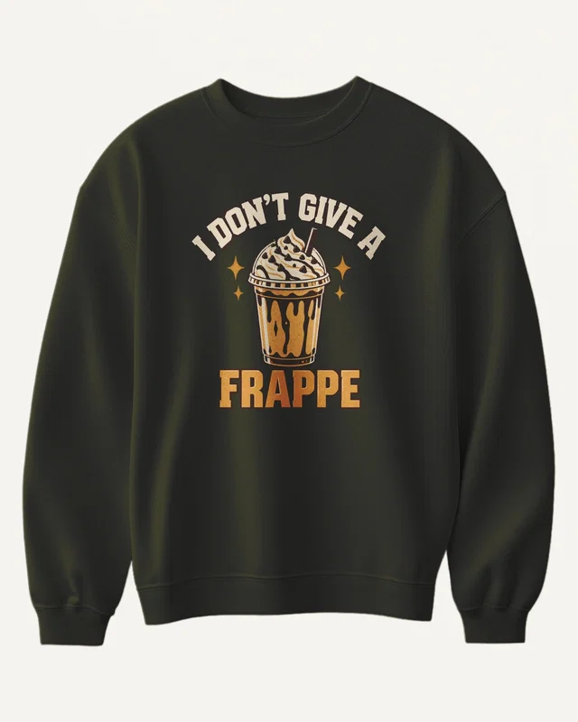 I Don't Give a Frappe Sweatshirt in Olive Green — front