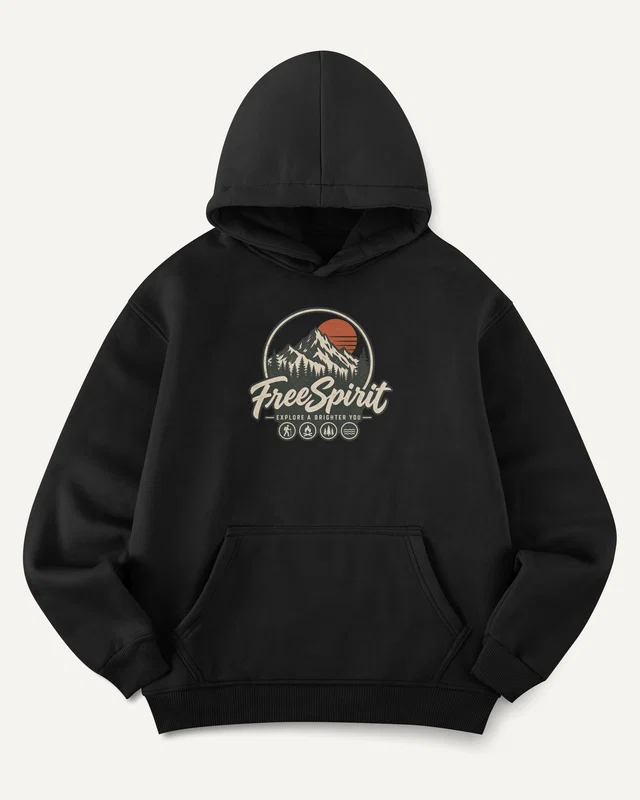 Free Spirit Explorer Graphic Hoodie in Black — front