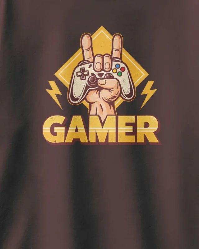 Gamer Hand Oversized T-Shirt in Maroon — design detail