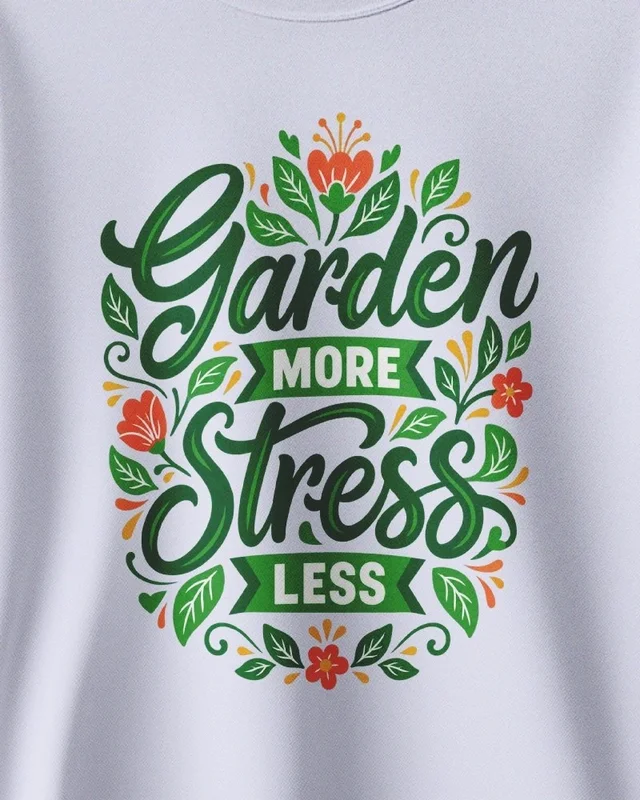 Garden More Stress Less Sweatshirt in Lavender — design detail