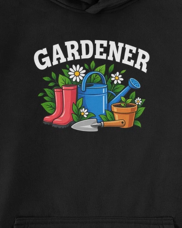 Gardener Graphic Hoodie in Black — cropped design detail
