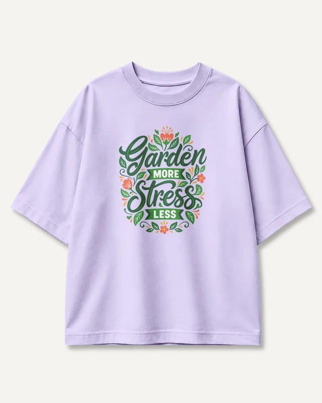 Garden More Stress Less Oversized T-Shirt in Lavender — front