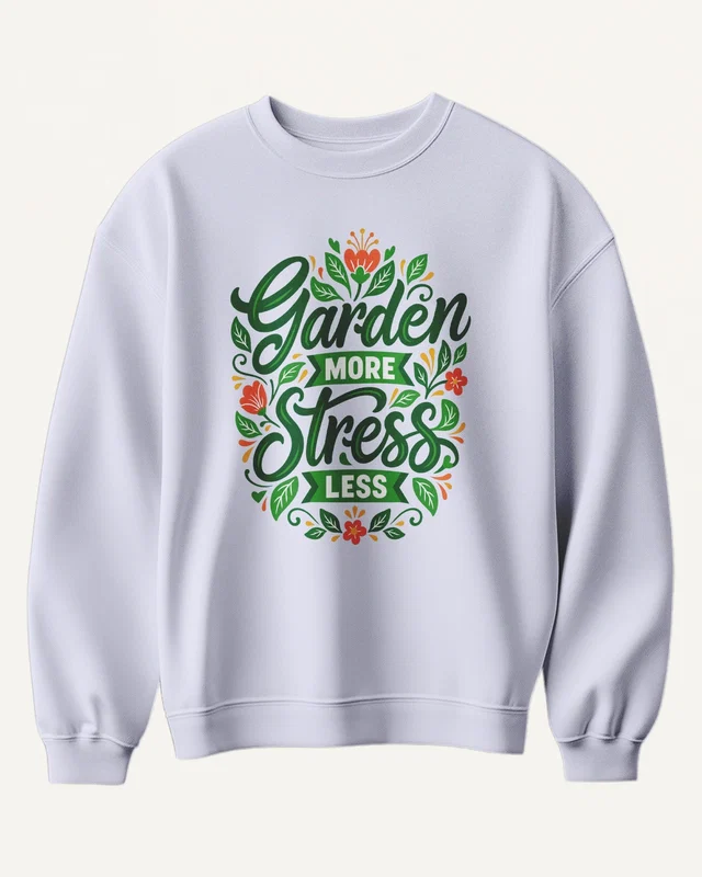 Garden More Stress Less Sweatshirt in Lavender — front