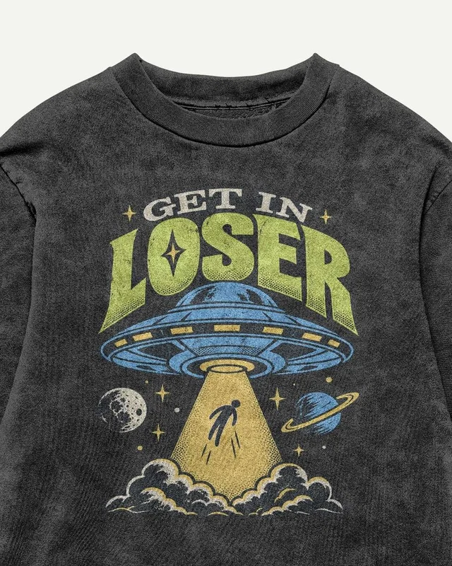 Get In Loser Acid-Wash Oversized T-Shirt in Black — design detail