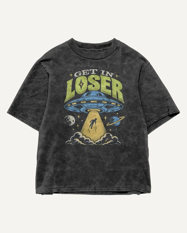 Get In Loser Acid-Wash Oversized T-Shirt in Black — front