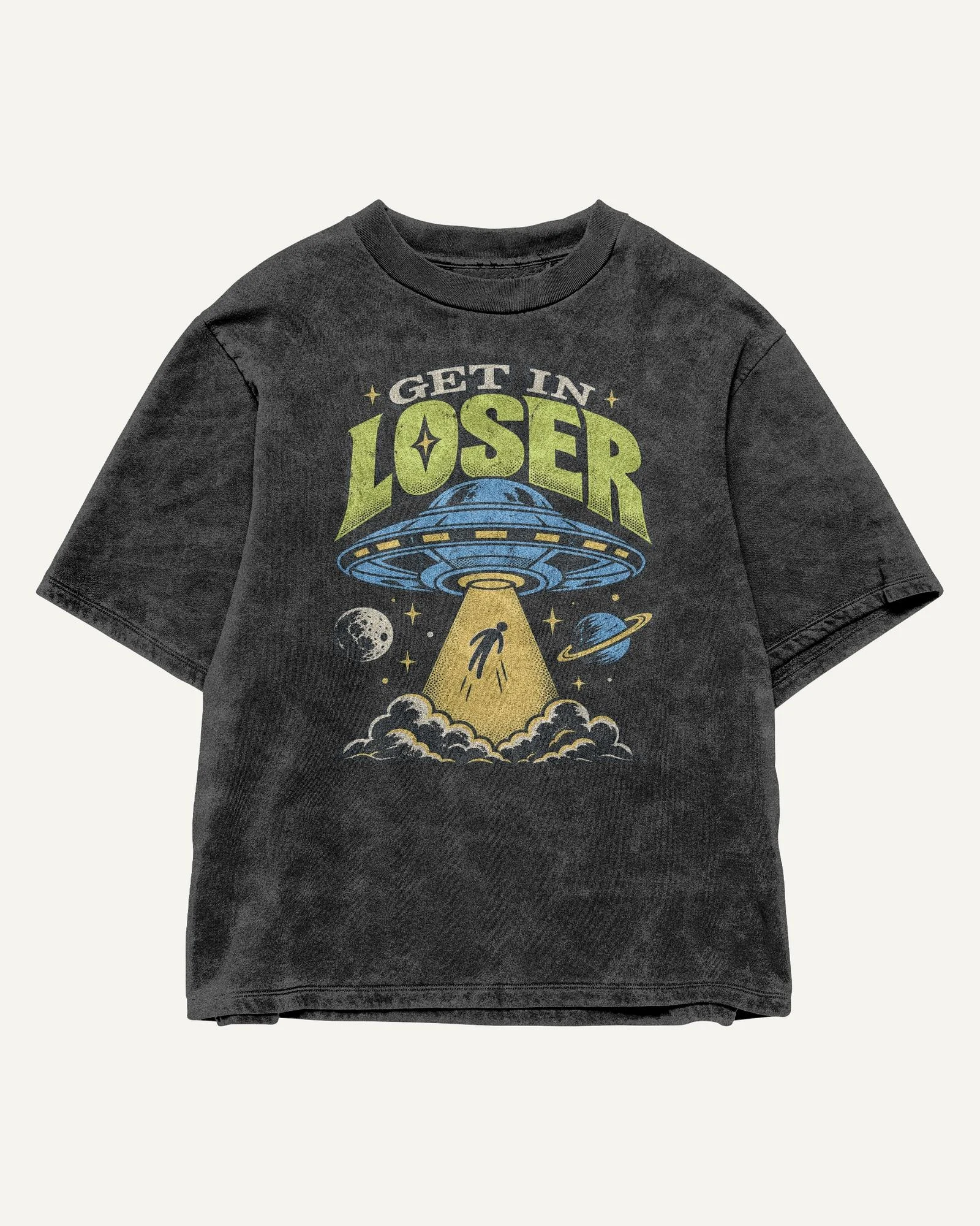 Get In Loser Acid-Wash Oversized T-Shirt Black front Get In Loser Acid-Wash Oversized T-Shirt in Black — front