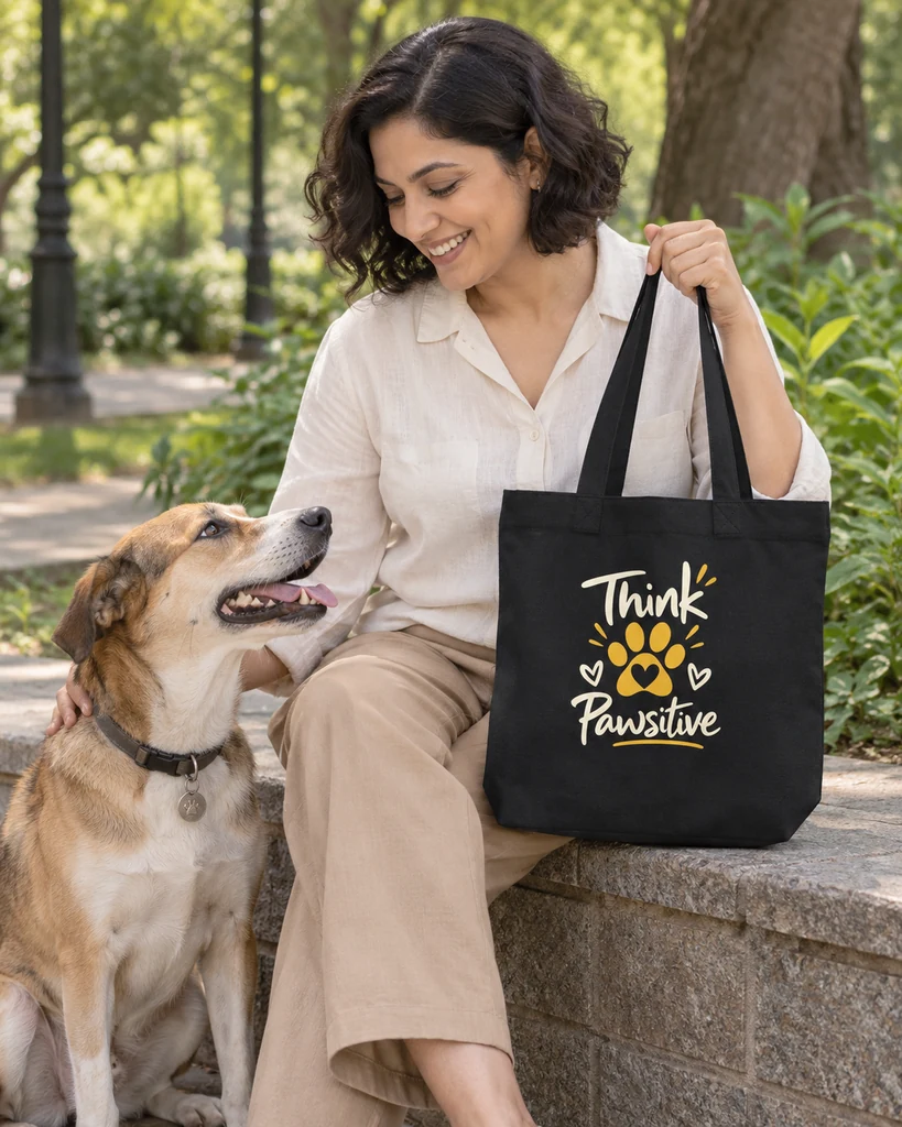 Think Pawsitive Zipper Tote Bag in Black — For Pet Lovers