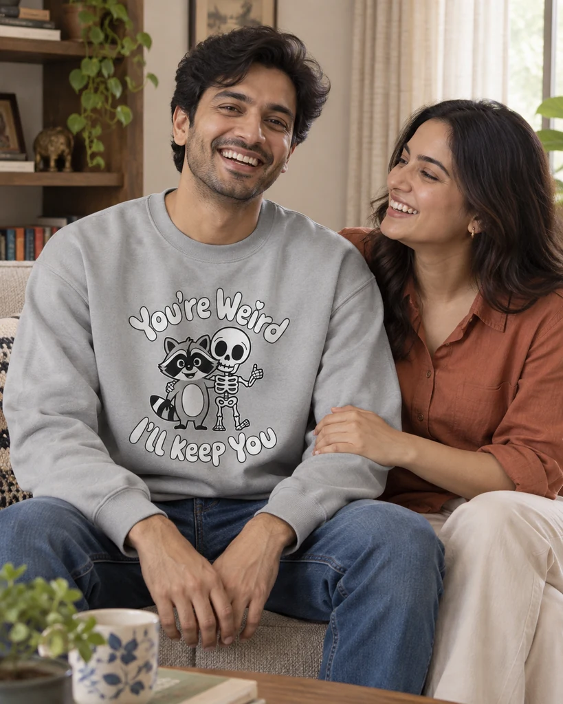 You're Weird I'll Keep You Sweatshirt in Grey Melange — For Couples