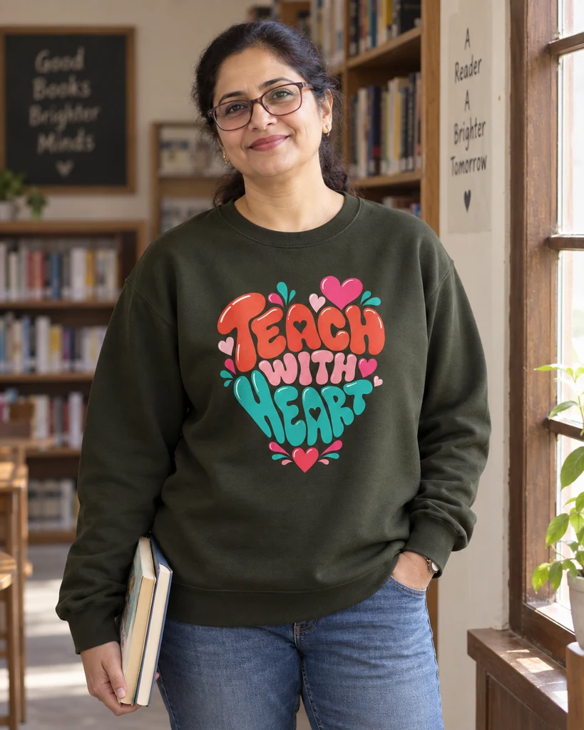 Teach with Heart Sweatshirt in Olive Green — For Teachers