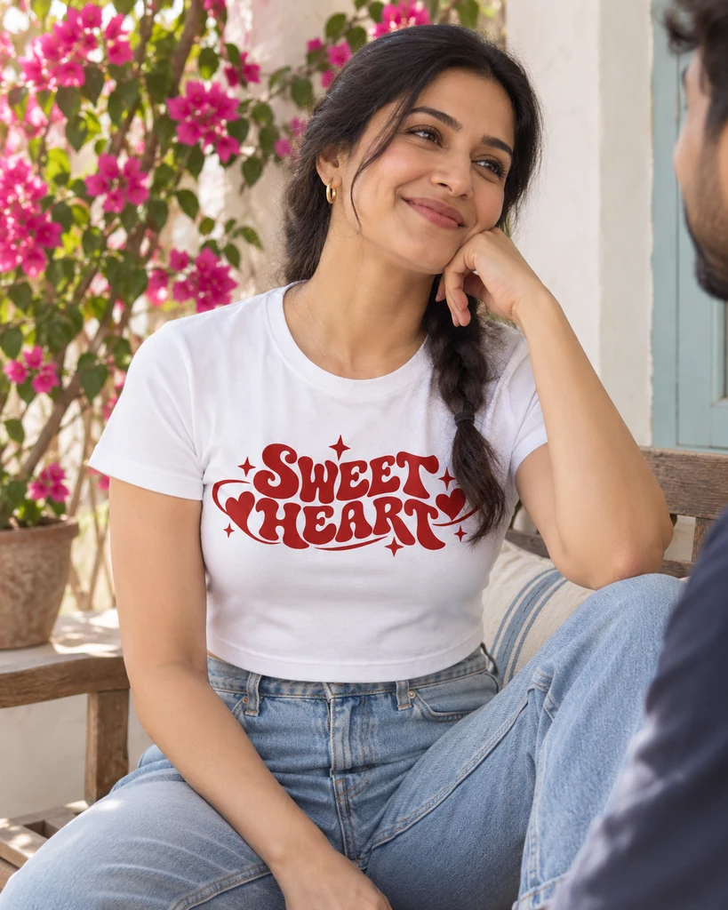 Sweet Heart Graphic Crop Top in White — For Wife