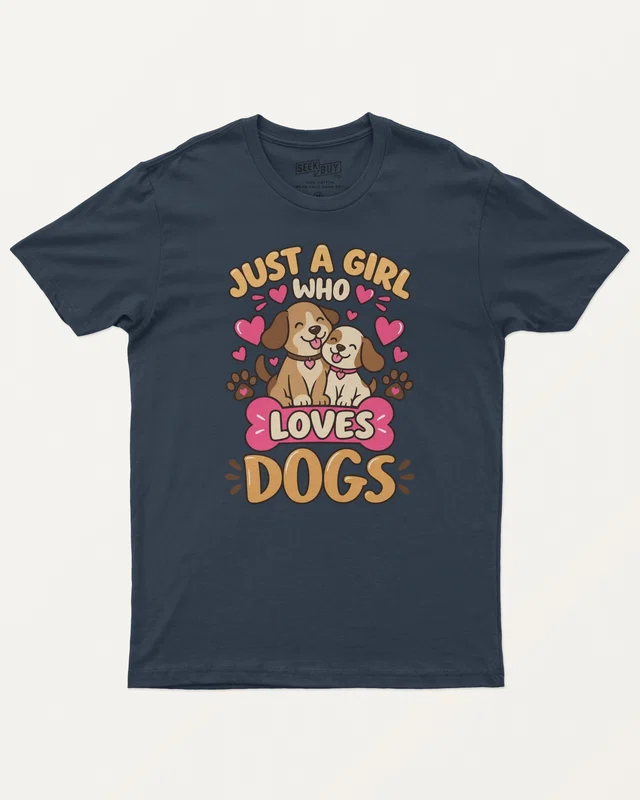 Just a Girl Who Loves Dogs Regular T-Shirt in Navy Blue — front