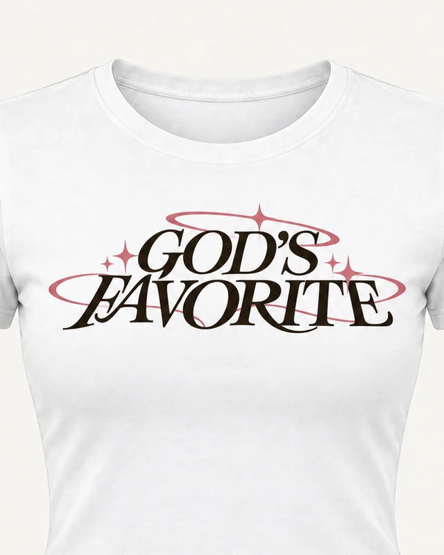 God's Favorite Graphic Crop Top in White — cropped design detail