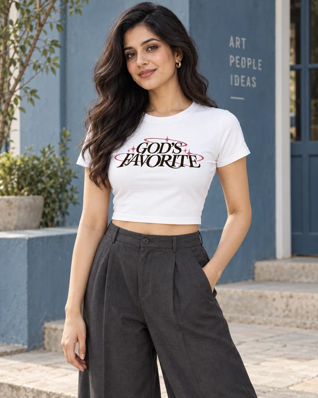 God's Favorite Graphic Crop Top in White — model view 1