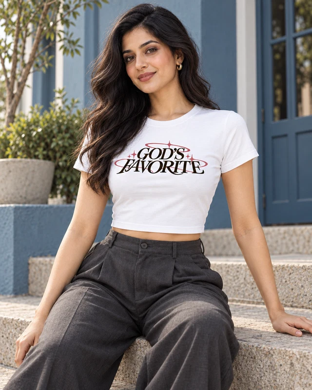 God's Favorite Graphic Crop Top in White — model view 2
