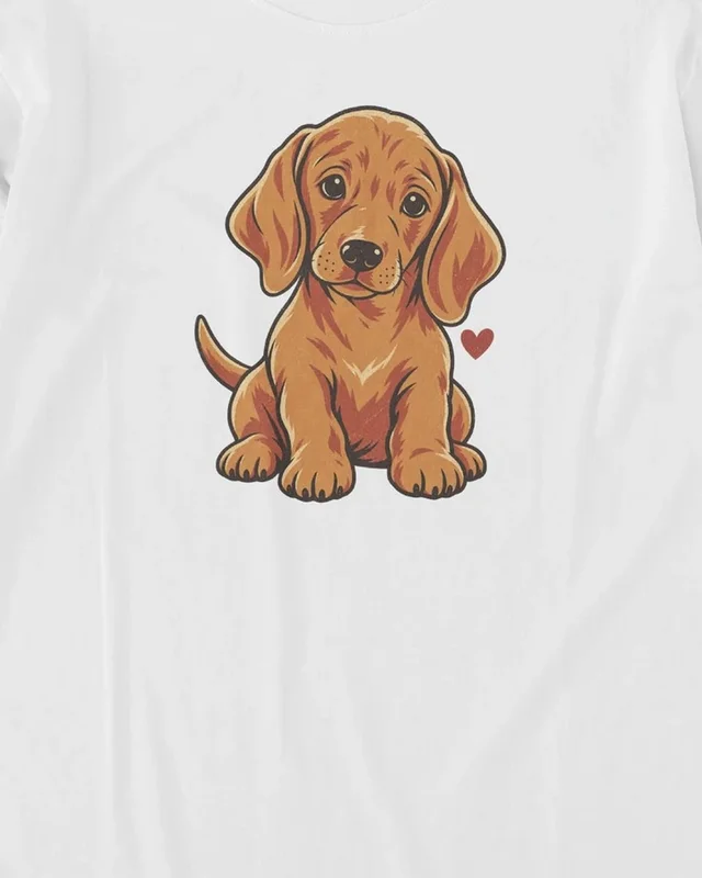 Golden Puppy Long-Sleeve T-Shirt in White — design detail