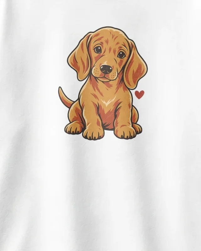 Golden Puppy Oversized T-Shirt in White — design detail