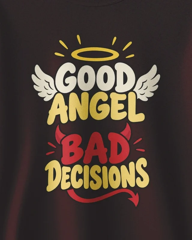 Good Angel Bad Decisions Sweatshirt in Maroon — design detail