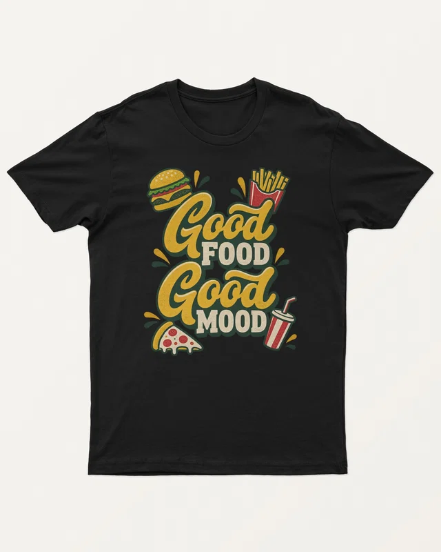 Good Food Good Mood Regular T-Shirt in Black — front
