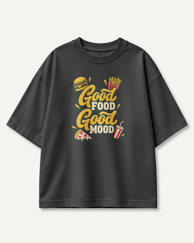Good Food Good Mood Oversized T-Shirt in Black — front