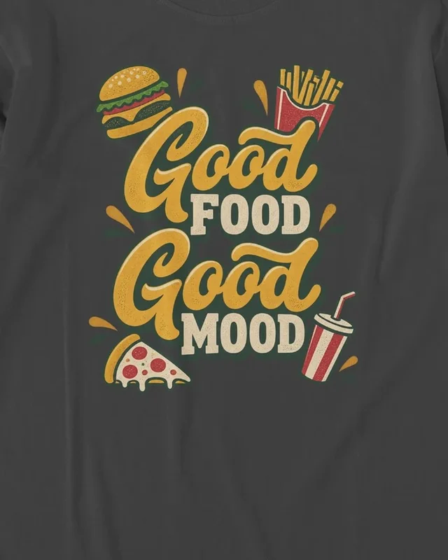Good Food Good Mood Long-Sleeve T-Shirt in Black — design detail