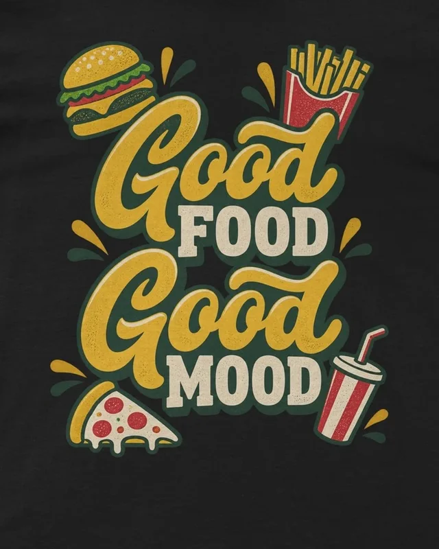 Good Food Good Mood Regular T-Shirt in Black — design detail