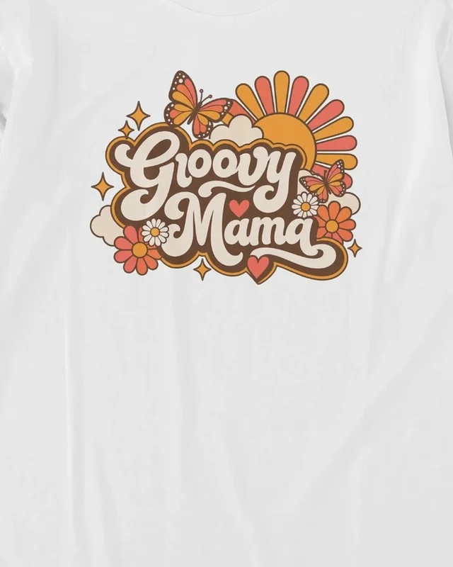 Groovy Mama Long-Sleeve T-Shirt in White — design detail
