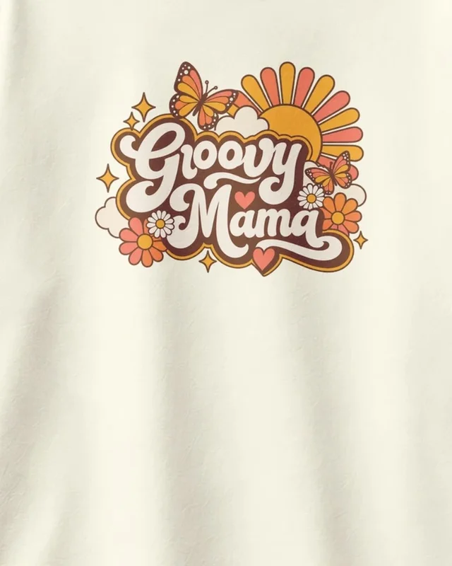 Groovy Mama Oversized T-Shirt in Off White — design detail