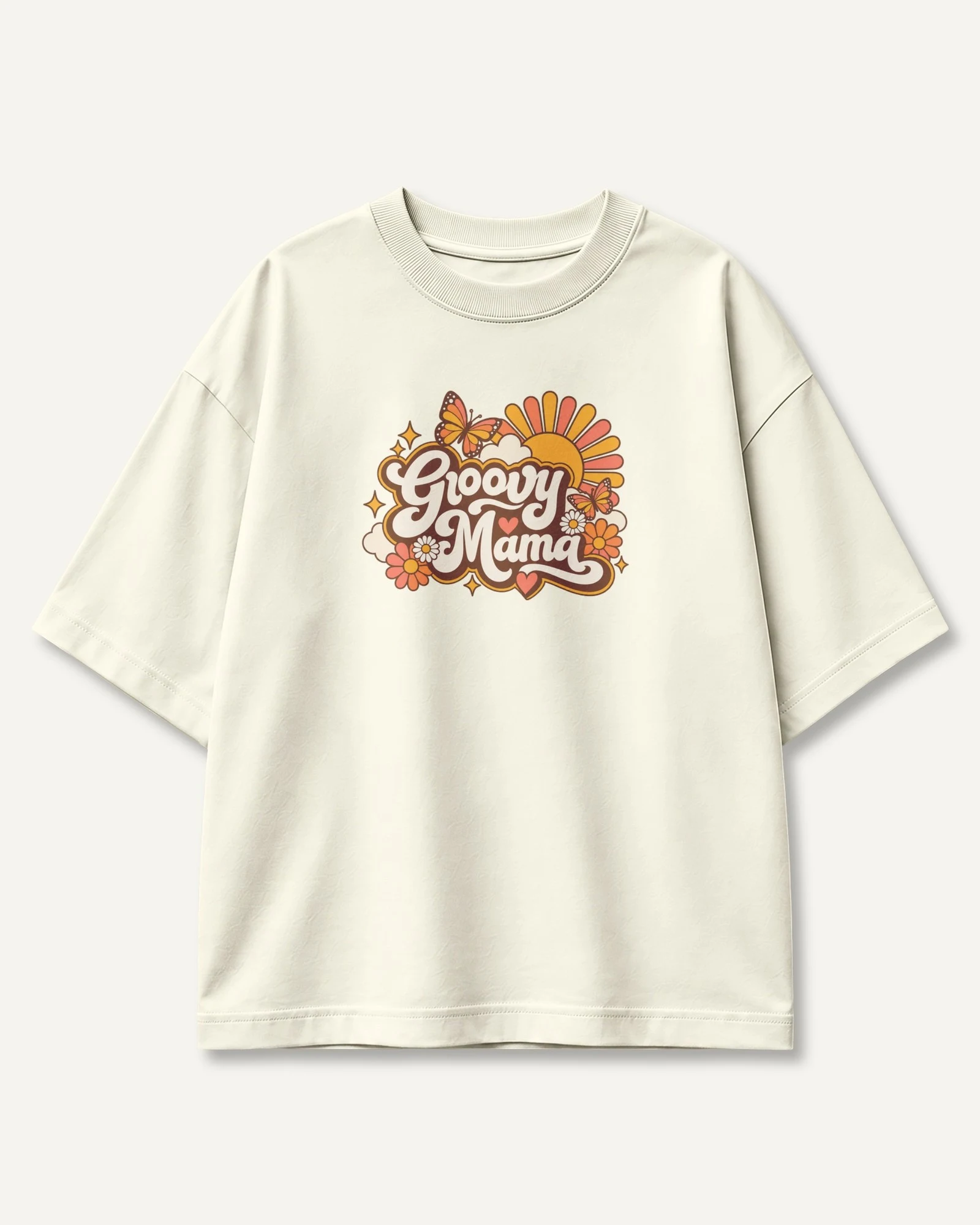 Groovy Mama Oversized T-Shirt in Off White — front Groovy Mama Oversized T-Shirt in Off White — front