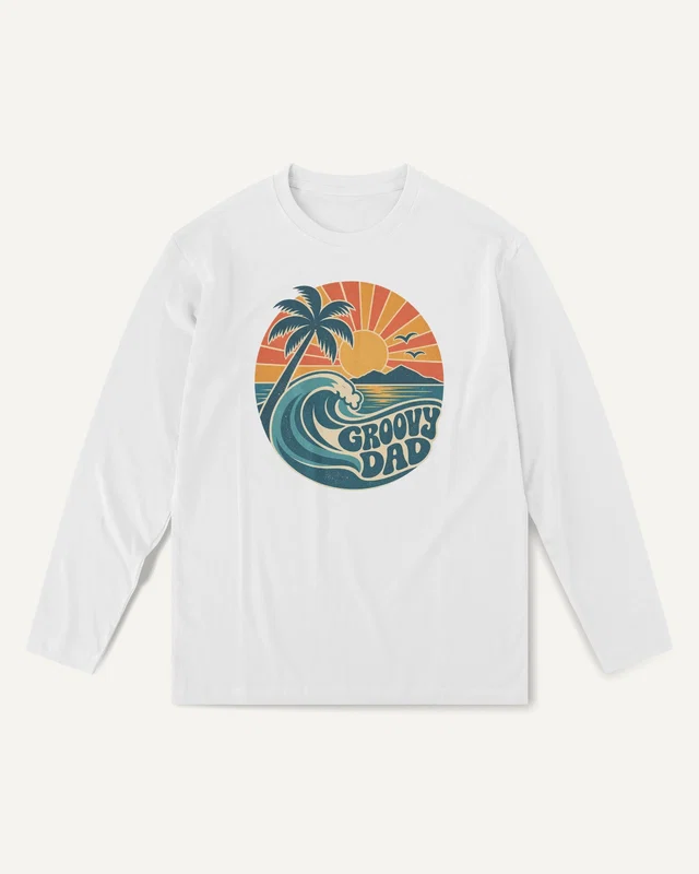 Groovy Dad Long-Sleeve T-Shirt in White — front