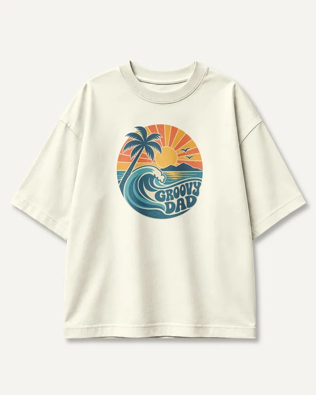 Groovy Dad Oversized T-Shirt in Off White — front
