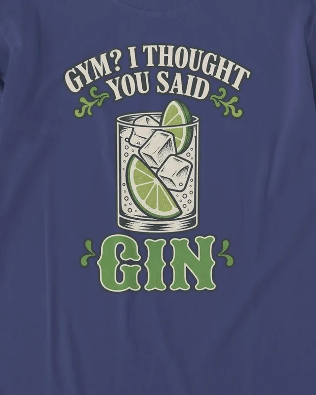 Gym I Thought You Said Gin Long-Sleeve T-Shirt in Royal Blue — design detail