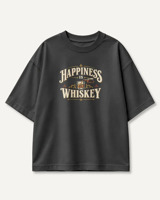 Happiness Is Whiskey Oversized T-Shirt in Black — front