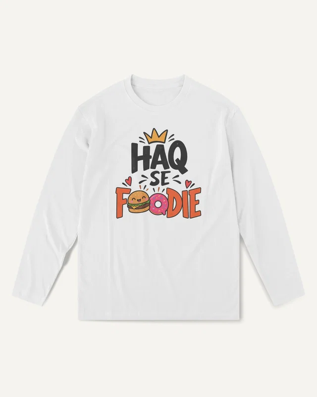 Haq Se Foodie Long-Sleeve T-Shirt in White — front
