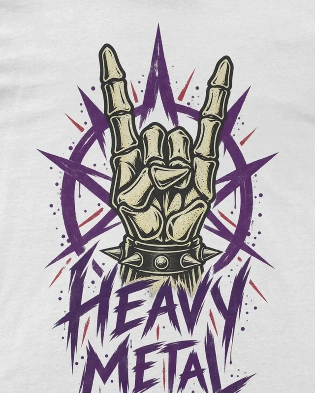 Heavy Metal Regular T-Shirt in White — design detail
