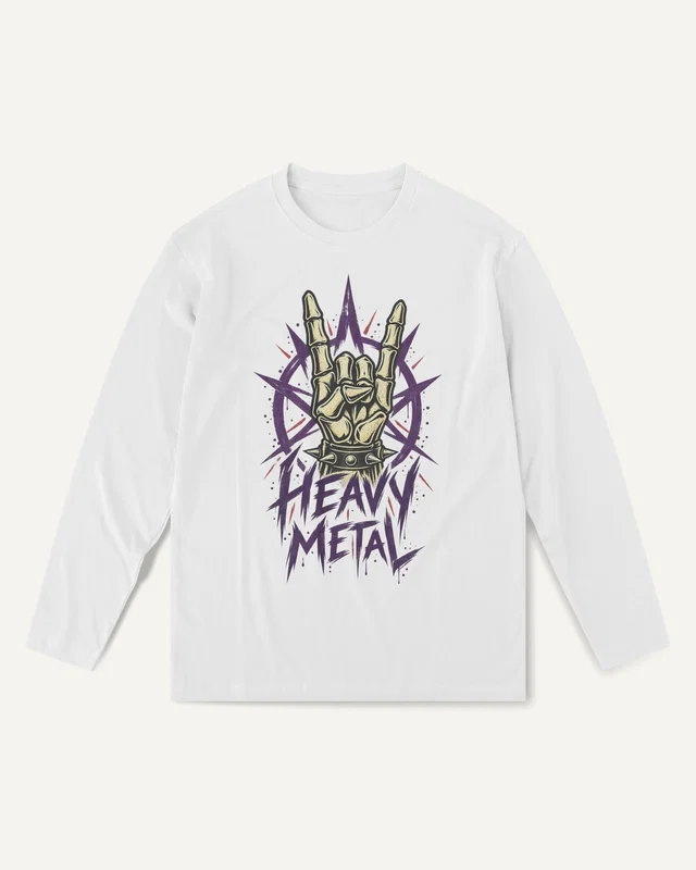 Heavy Metal Long-Sleeve T-Shirt in White — front