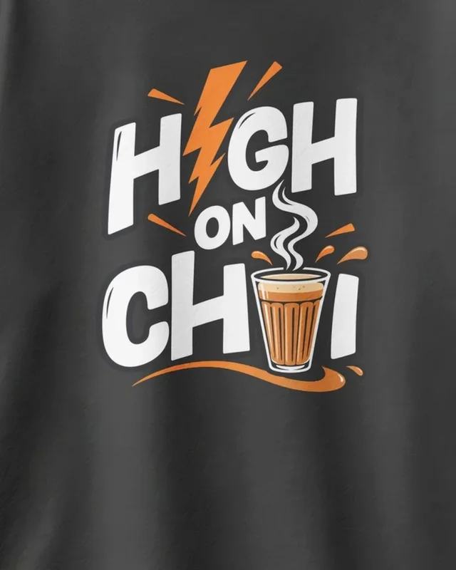 High on Chai Oversized T-Shirt in Black — design detail