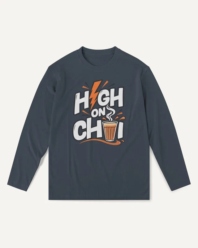 High on Chai Long-Sleeve T-Shirt in Navy Blue — front