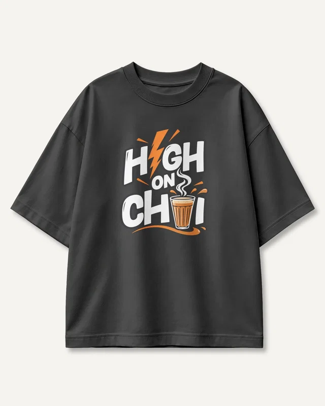 High on Chai Oversized T-Shirt in Black — front