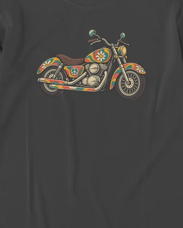 Hippie Motorcycle Long-Sleeve T-Shirt in Black — design detail
