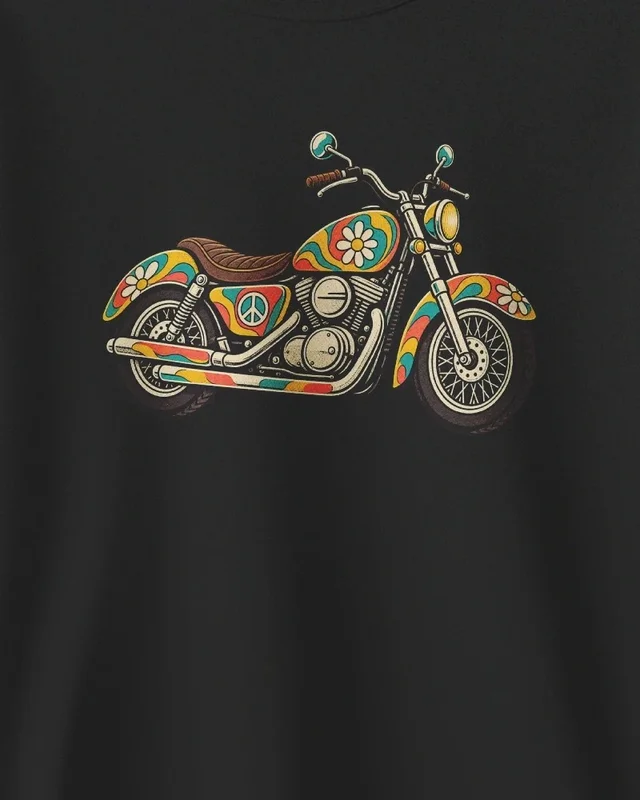 Hippie Motorcycle Sweatshirt in Black — design detail