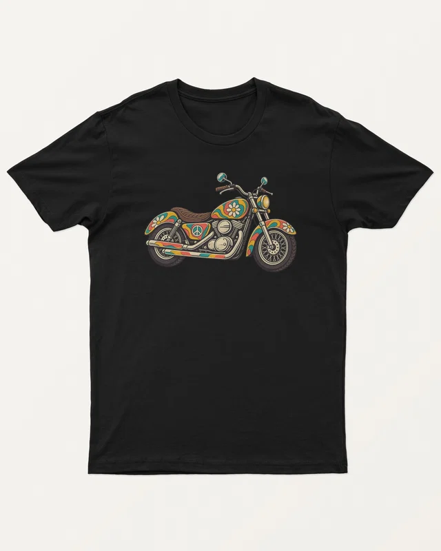 Hippie Motorcycle Regular T-Shirt in Black — front