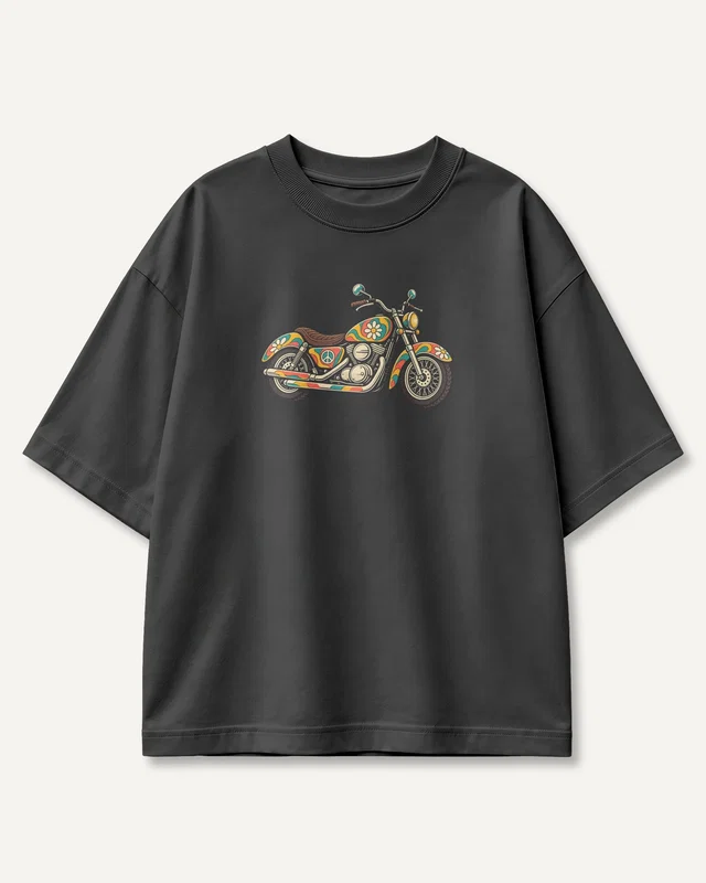 Hippie Motorcycle Oversized T-Shirt in Black — front