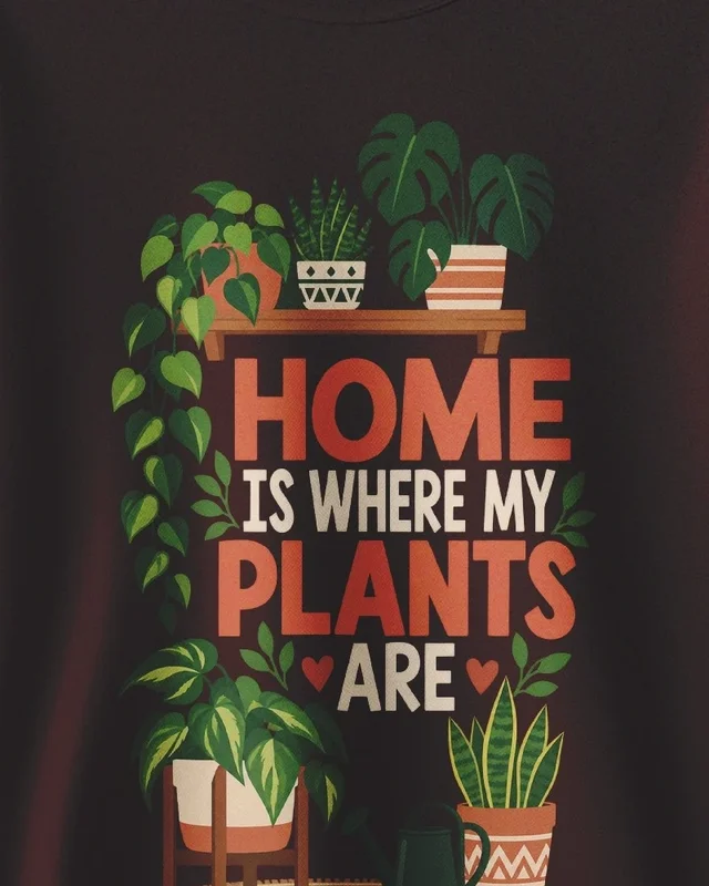 Home Is Where My Plants Are Sweatshirt in Maroon — design detail