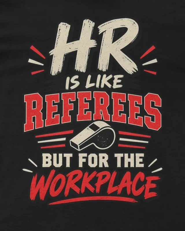 HR Is Like Referees for the Workplace Regular T-Shirt in Black — design detail