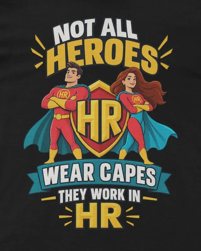 HR Workplace Heroes Regular T-Shirt in Black — design detail