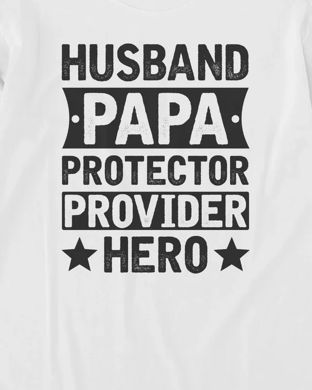 Husband Papa Protector Provider Hero Long-Sleeve T-Shirt in White — design detail