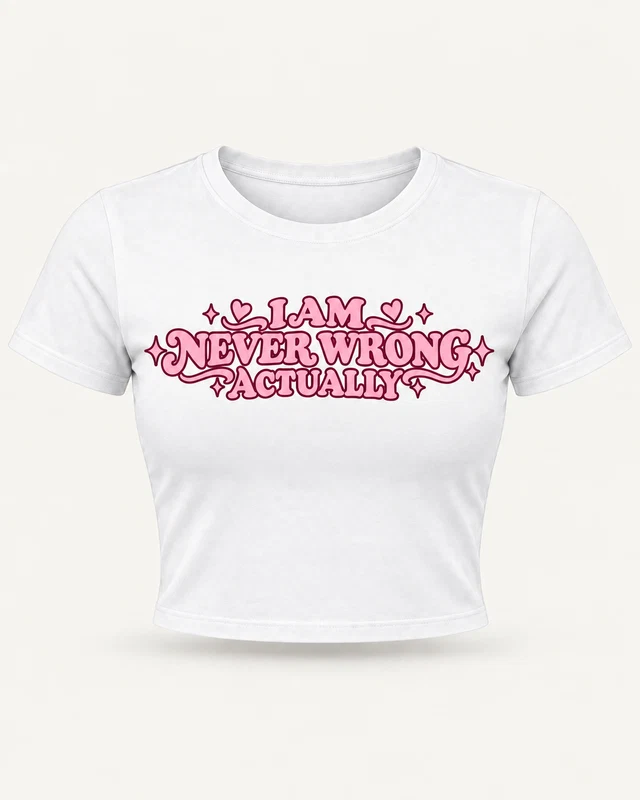 I Am Never Wrong, Actually Graphic Crop Top in White — product front