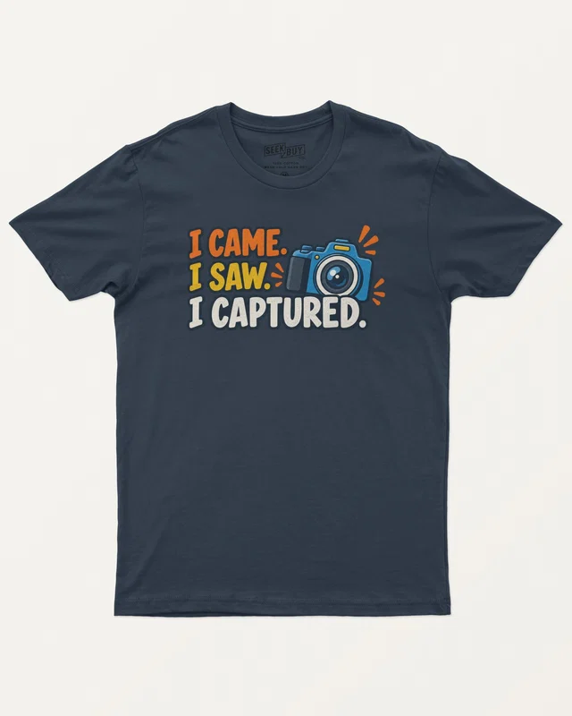 I Came I Saw I Captured Regular T-Shirt in Navy Blue — front