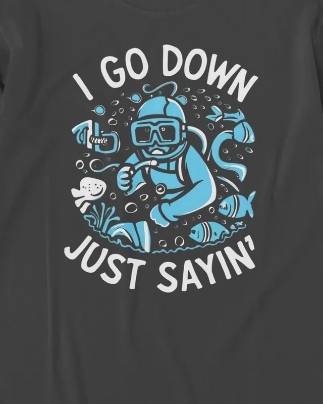 I Go Down Just Sayin' Diver Long-Sleeve T-Shirt in Black — design detail