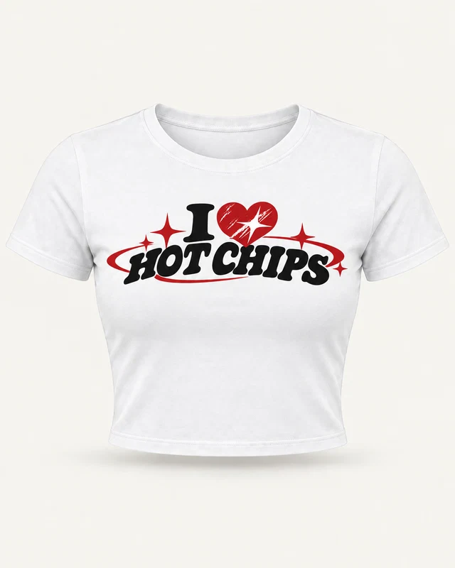 I Love Hot Chips Graphic Crop Top in White — product front